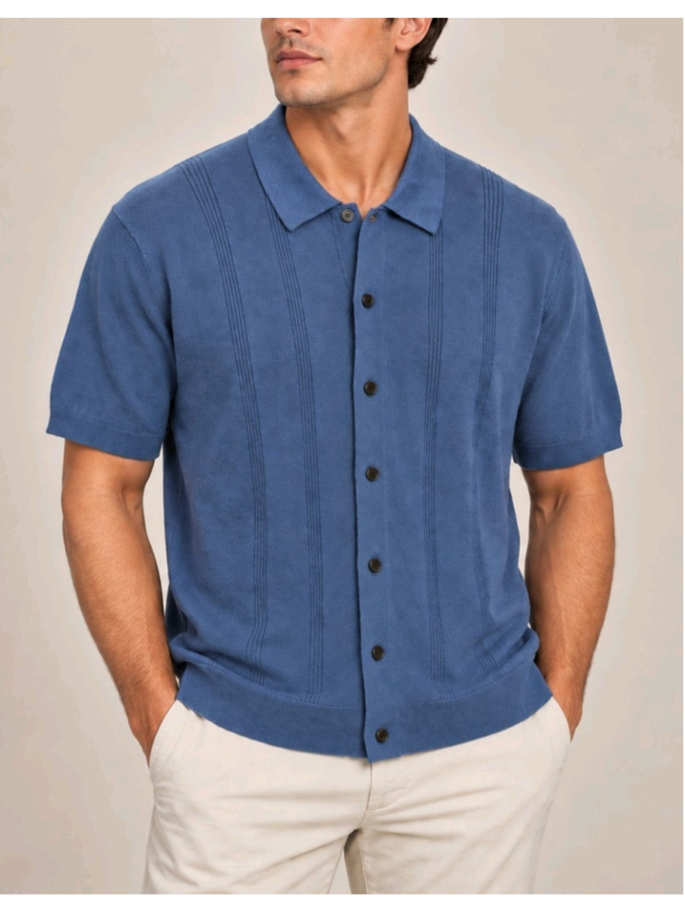 DKNY Men's Knit Polo Preppy Old Money Academia Light Blue Stretch M $89.50